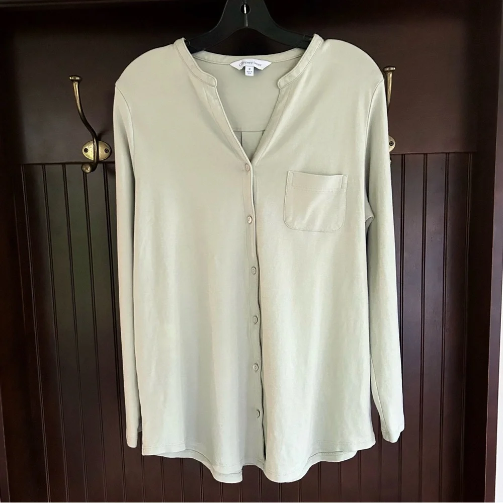 The Company Store 100% Pima Cotton Peru Lounge Top Sage Green Minimalist Comfy M
